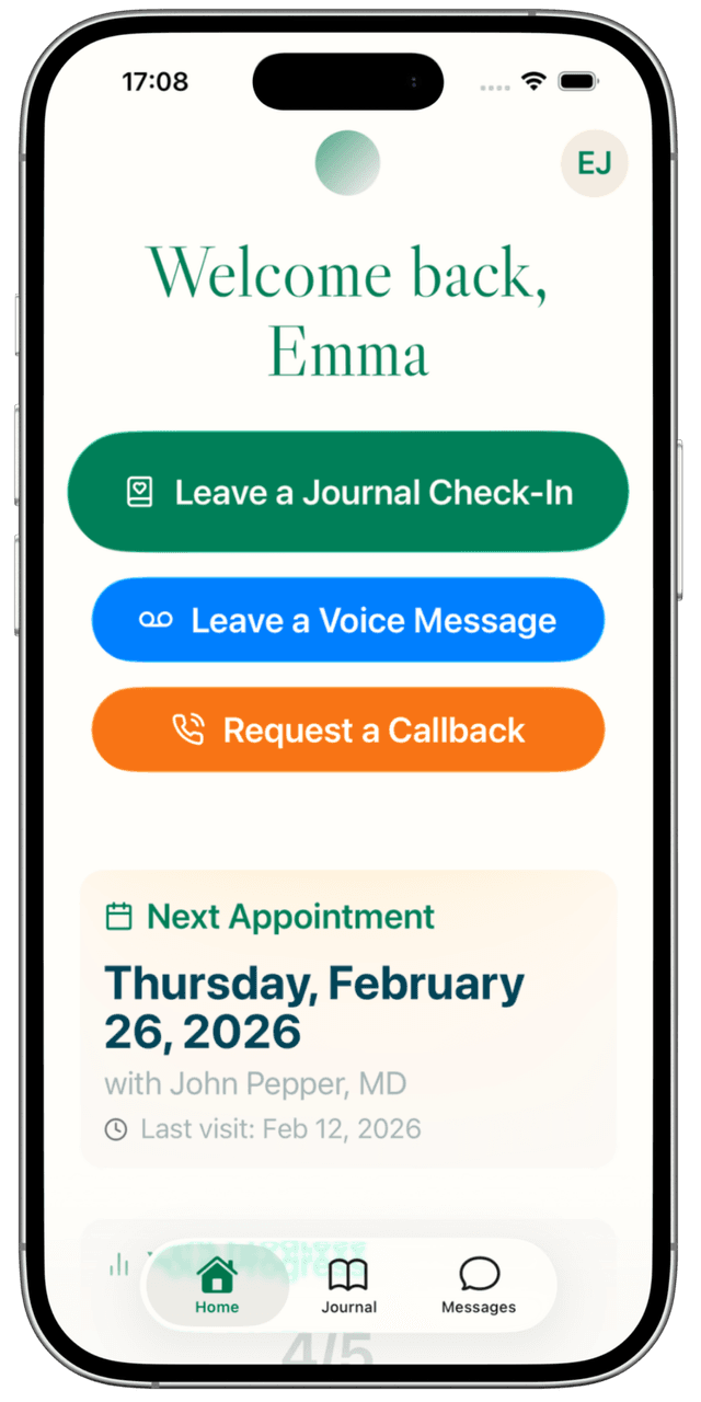 Etra Health app home screen